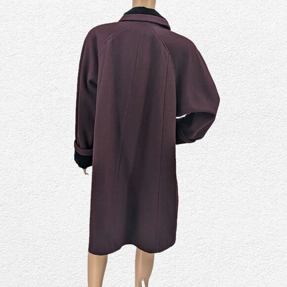 Vintage 1970s Jofeld Wool Coat Plum Swing Velvet Trim Winter Plus Size 1X - Picture 3 of 15